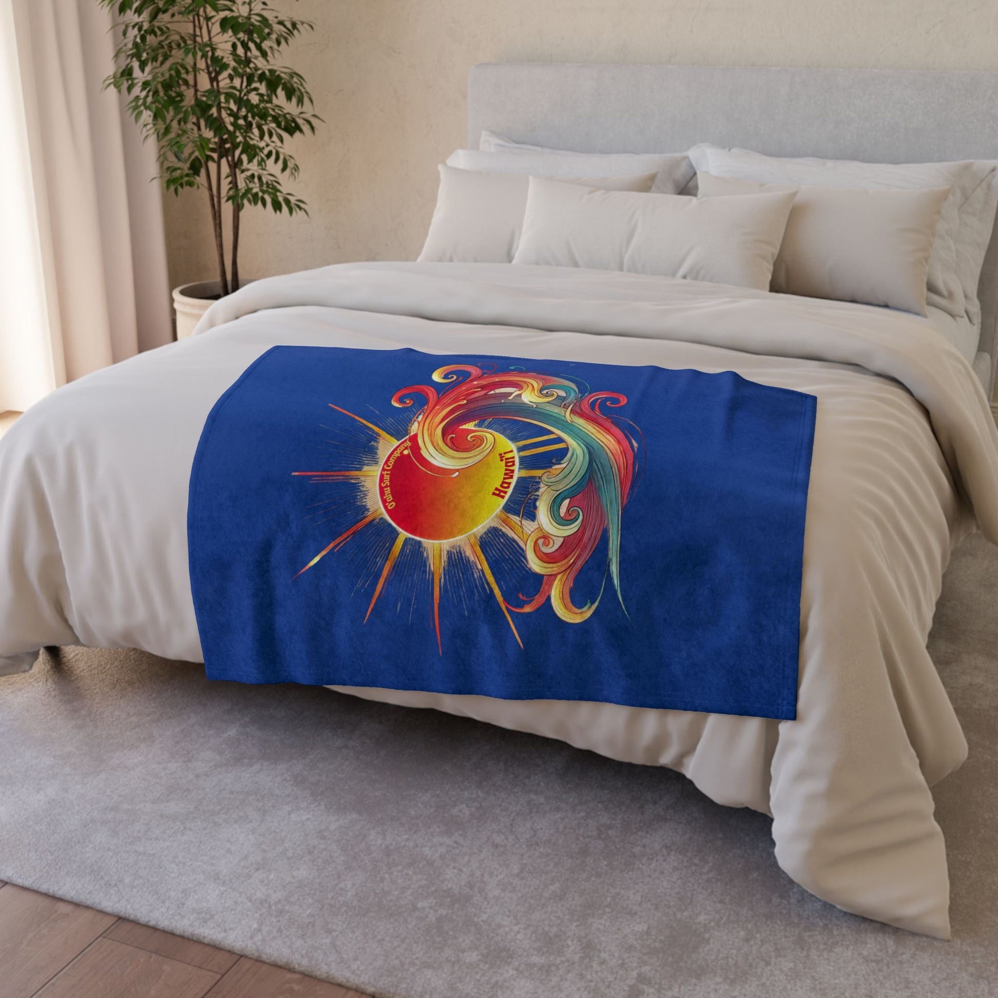 Sunshine and Surf Hawaii Throw Blanket - Dark Blue - O'ahu Surf Company