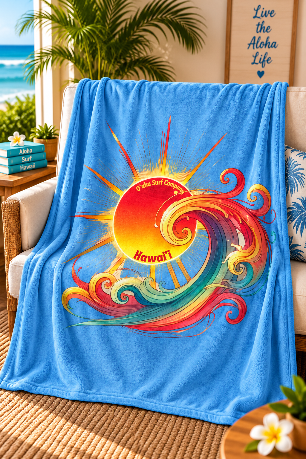 Sunshine and Surf Hawaii Throw Blanket - Light Blue - O'ahu Surf Company