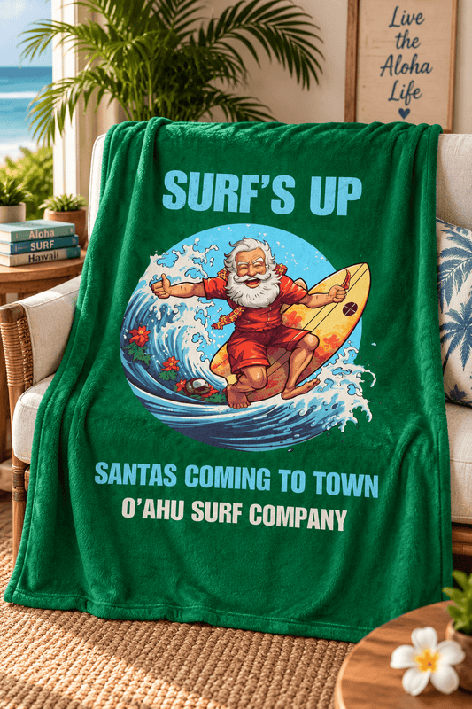 Surf's Up Santa's Coming To Town Fleece Throw Blanket - Christmas Holiday Gift - O'ahu Surf Company