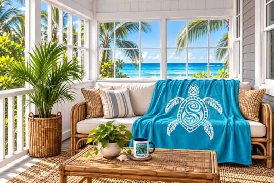 Turquoise Hawaii Honu Sea Turtle Throw Blanket - O'ahu Surf Company