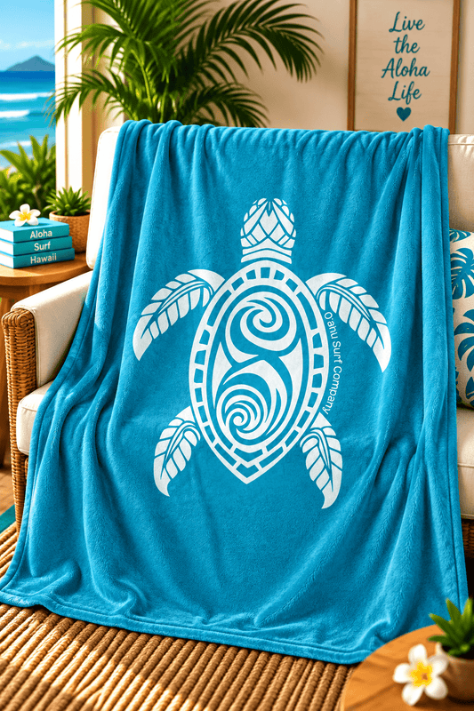 Turquoise Hawaii Honu Sea Turtle Throw Blanket - O'ahu Surf Company