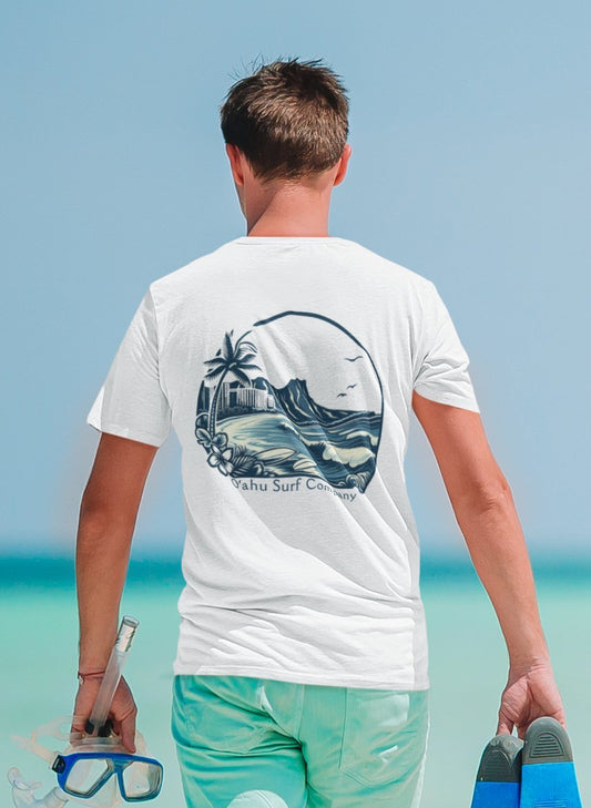 Vintage Waikiki Beach Diamond Head Honolulu Hawaii V-Neck T-shirt - O'ahu Surf Company