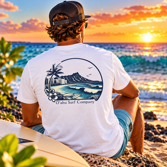 Vintage Waikiki Beach Diamond Head Honolulu Hawaii V-Neck T-shirt - O'ahu Surf Company