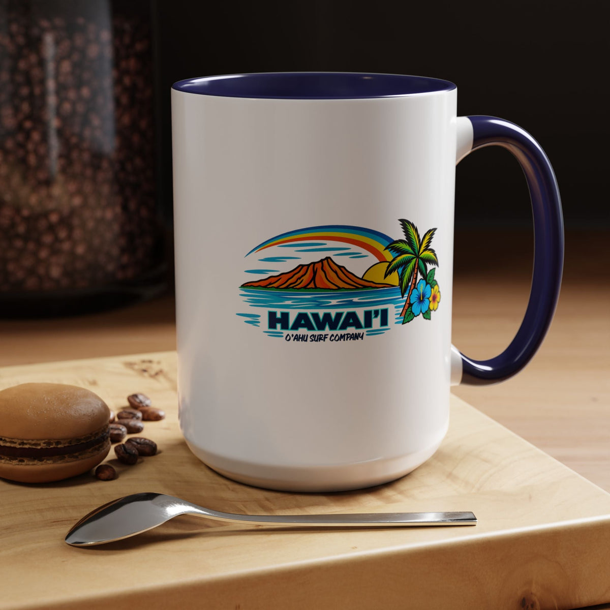Waikiki Beach Hawaii Coffee Mug 15oz – Diamond Head Tropical Design - O'ahu Surf Company