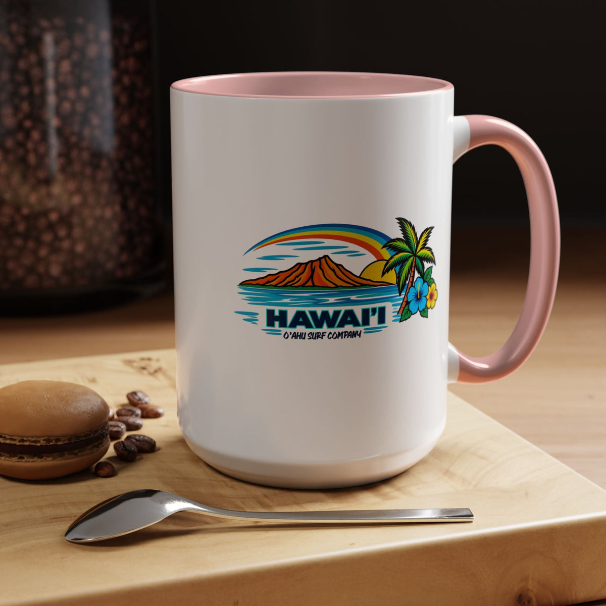 Waikiki Beach Hawaii Coffee Mug 15oz – Diamond Head Tropical Design - O'ahu Surf Company