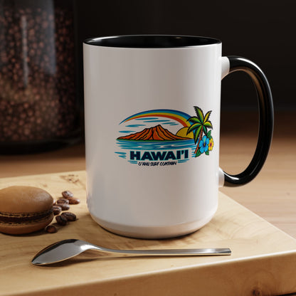 Waikiki Beach Hawaii Coffee Mug 15oz – Diamond Head Tropical Design - O'ahu Surf Company