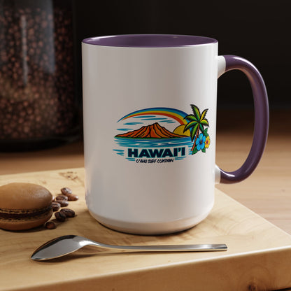 Waikiki Beach Hawaii Coffee Mug 15oz – Diamond Head Tropical Design - O'ahu Surf Company