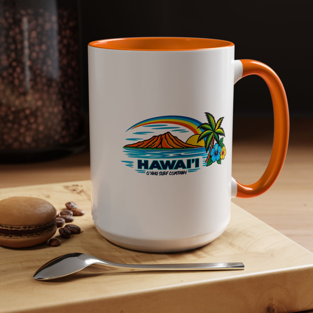 Waikiki Beach Hawaii Coffee Mug 15oz – Diamond Head Tropical Design - O'ahu Surf Company