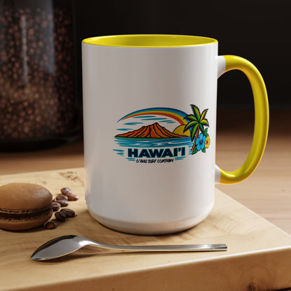 Waikiki Beach Hawaii Coffee Mug 15oz – Diamond Head Tropical Design - O'ahu Surf Company