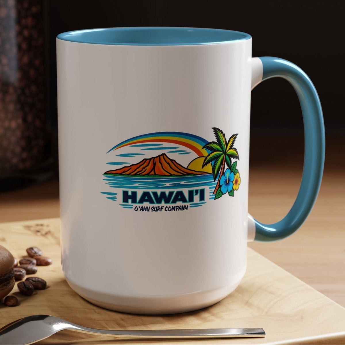 Waikiki Beach Hawaii Coffee Mug 15oz – Diamond Head Tropical Design - O'ahu Surf Company