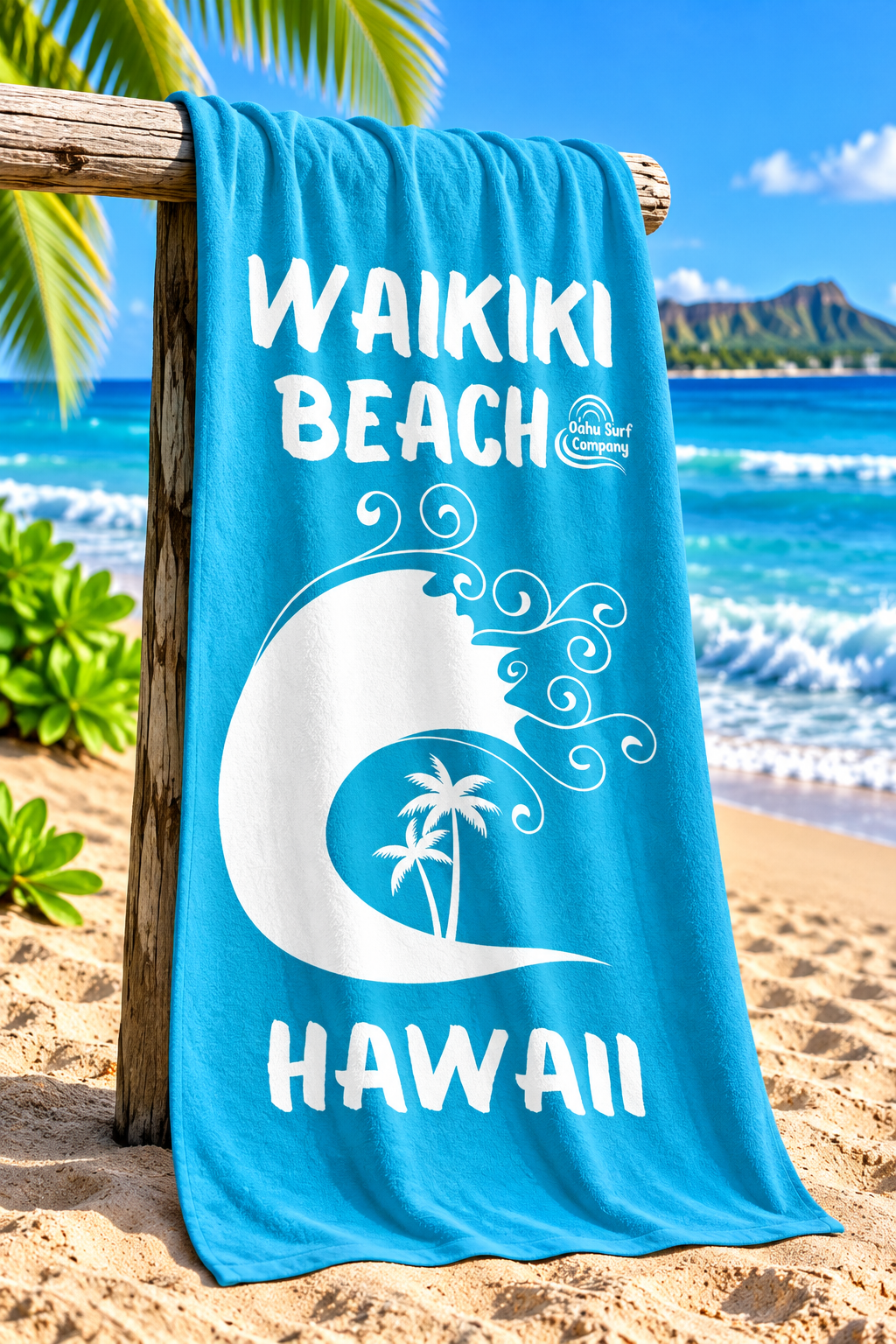 Waikiki Beach Hawaii Towel – Turquoise - O'ahu Surf Company