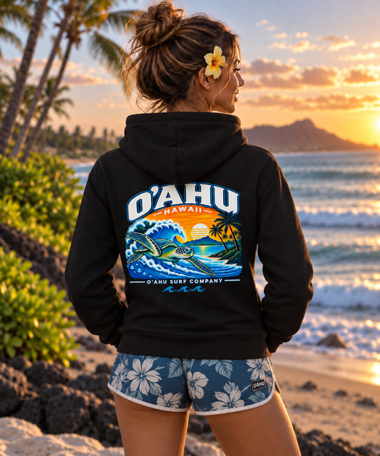 Women's Hawaiian Sea Turtle Oahu Surf Hoodie - O'ahu Surf Company