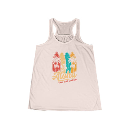 Oahu Hawaii Aloha Surfboard Flowy Racerback Women's Tank Soft Pink. Oahu Hawaii surf tank. Womens surf tank top.