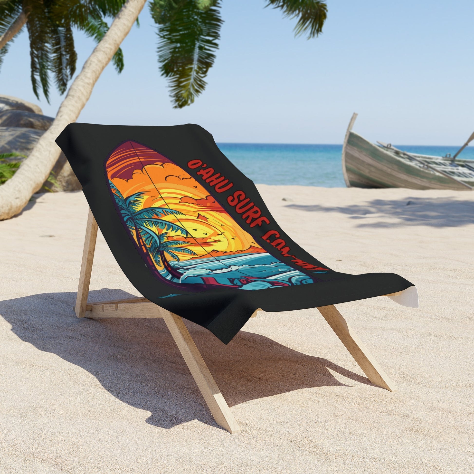 Oahu Hawaii Surfboard Ocean Scene Beach Towel 36