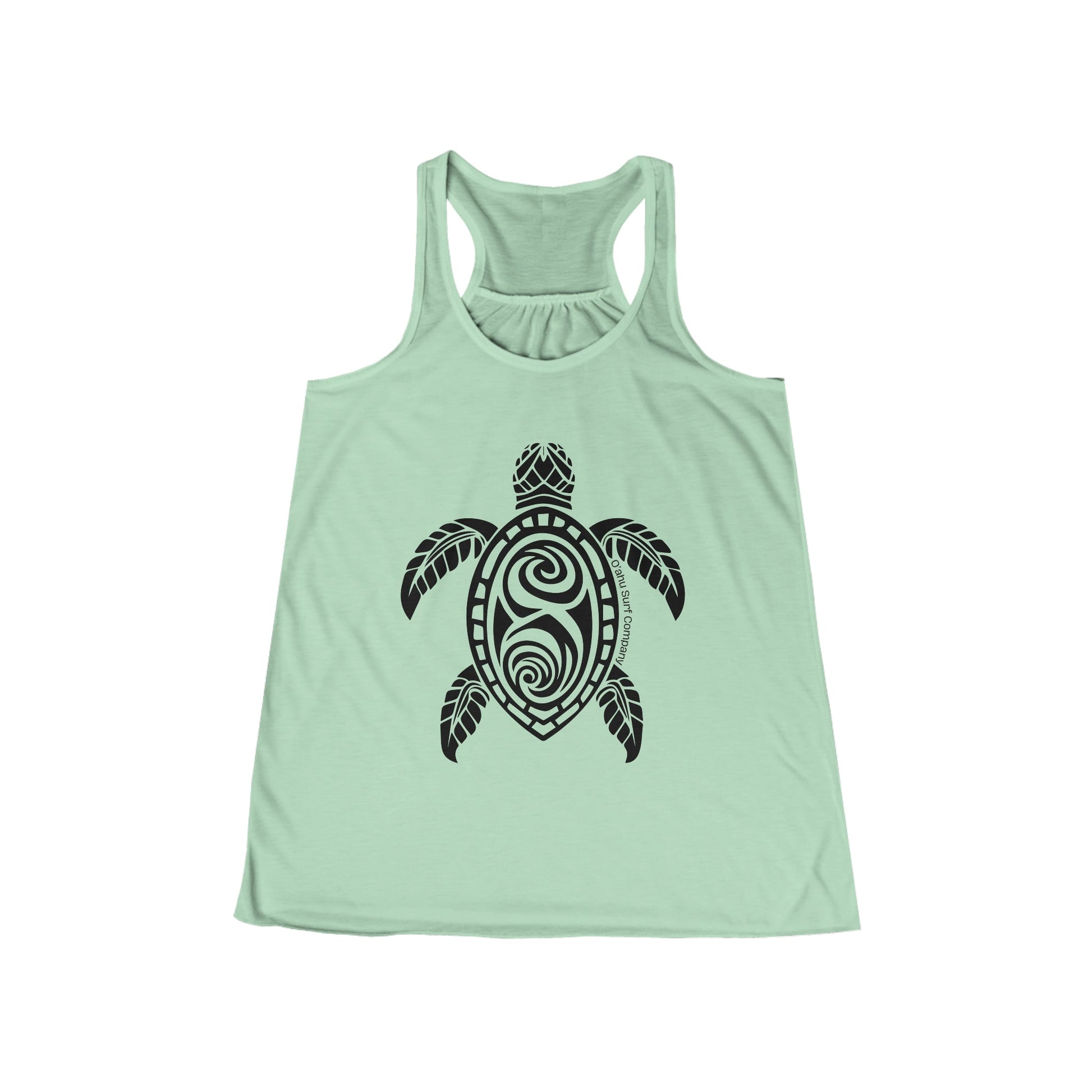 O'ahu Surf Company Turtle Flowy Racerback Women's Tank Mint. Womens tropical tank with Honu sea turtle on front.