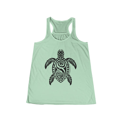 O'ahu Surf Company Turtle Flowy Racerback Women's Tank Mint. Womens tropical tank with Honu sea turtle on front.