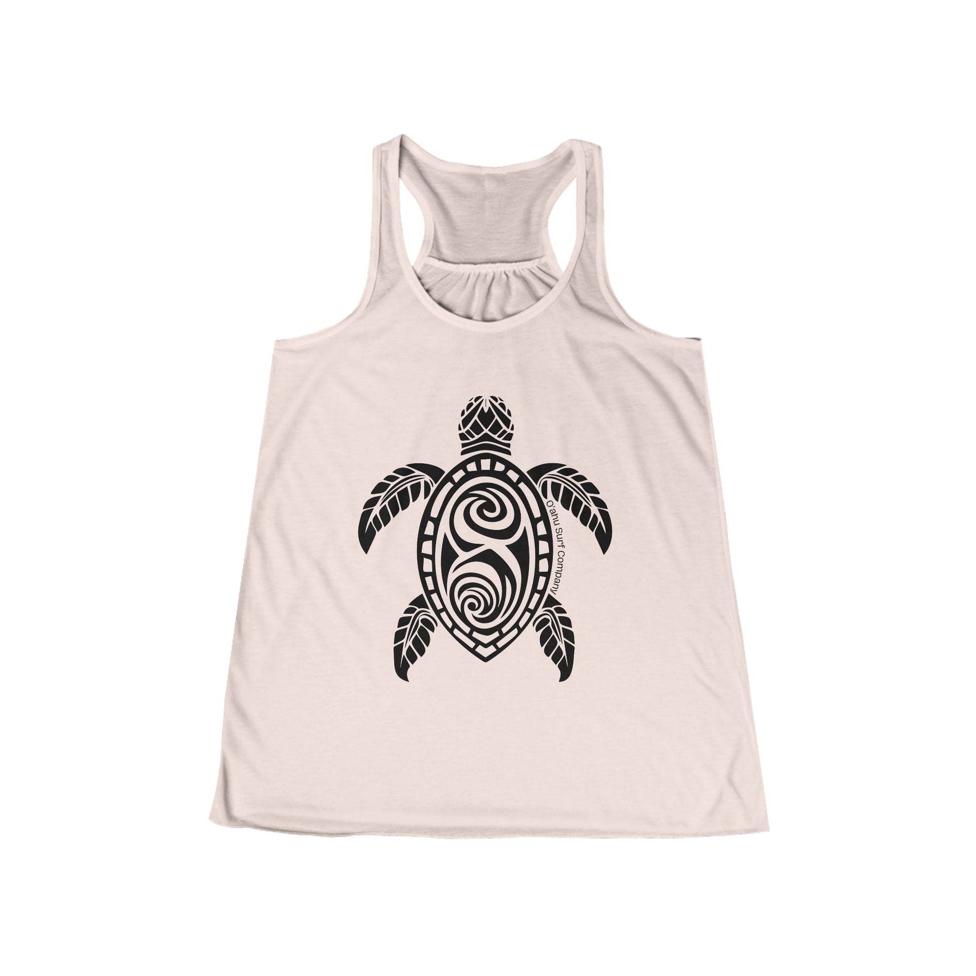 O'ahu Surf Company Turtle Flowy Racerback Women's Tank Soft Pink. Womens tropical tank with Honu sea turtle on front.