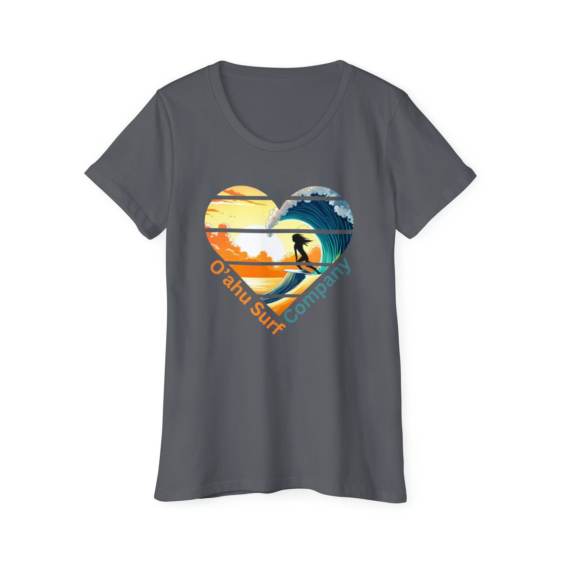 O'ahu Surf Company Women's Surfer Girl Heart T-shirt. Hawaii Surf Shirt. Hawaii Surf T Shirts Slate. Surf girl hawaii tshirt.